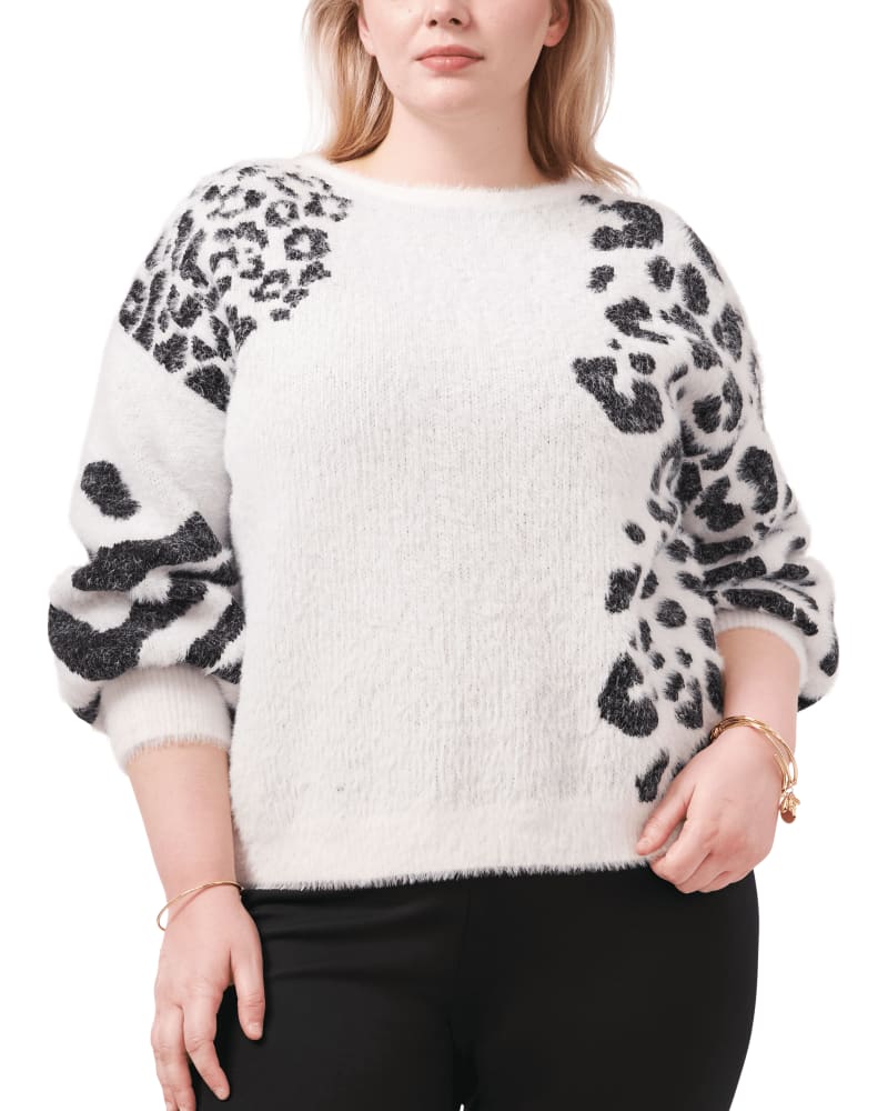 Plus Size Nora Animal Print Sweater ANTIQ WHITE